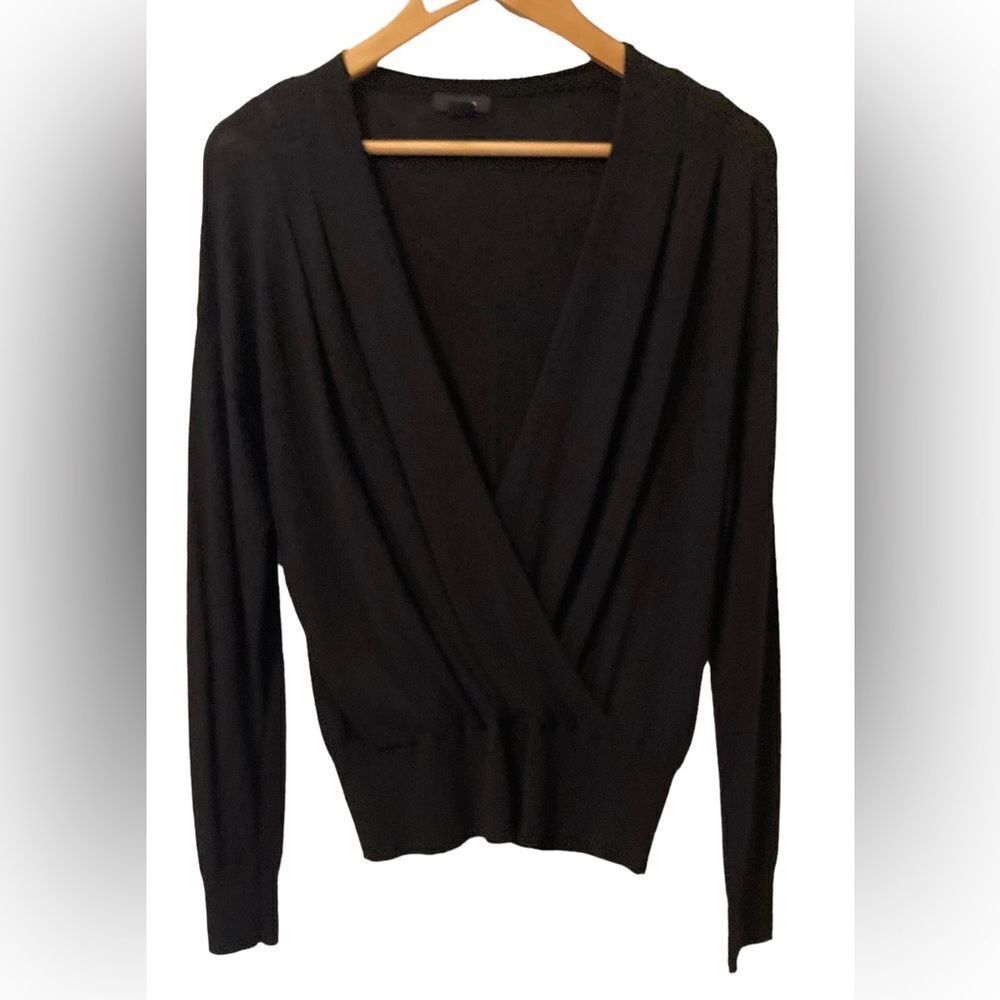 Halogen Black V-Neck Sweater cashmere blend NWT